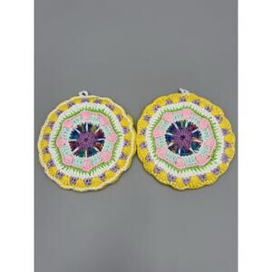 Vintage Knit Crochet Pot Holders Handmade Set of 2